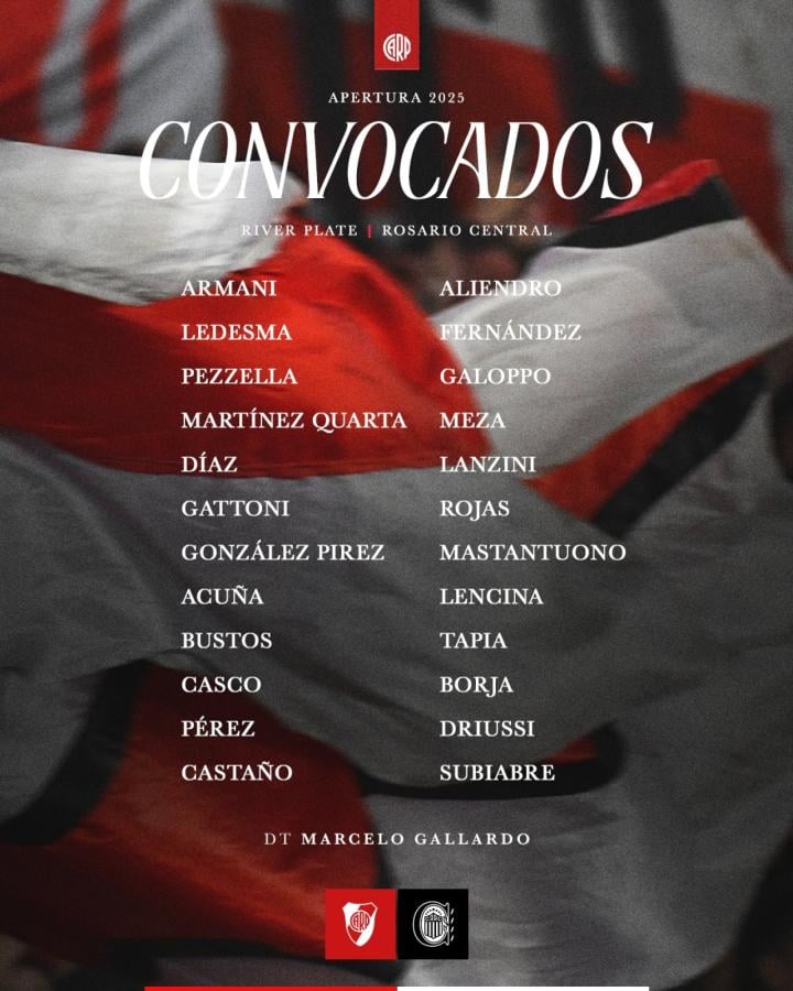Imagen Los 24 convocados por Gallardo para este sábado.