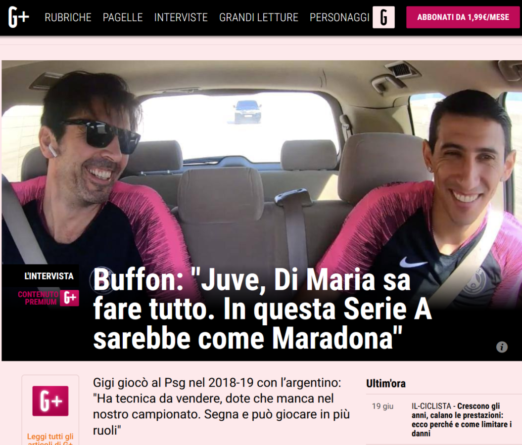 Imagen Buffon y Di María en la tapa de La Gazzetta.
