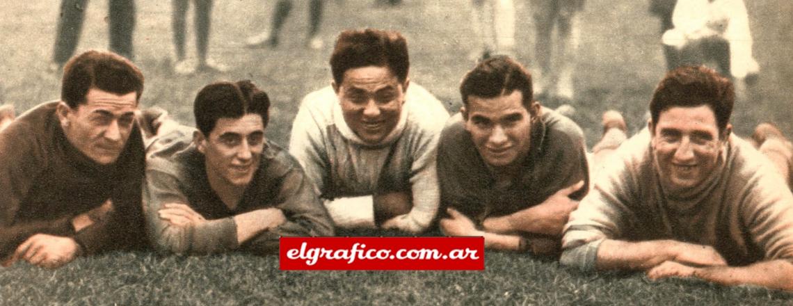 Imagen Además de buen fútbol hizo también muchos goles este ataque de Rosario Central; en la foto aparecen de izquierda a derecha: Cagnotti, Gómez, Guzmán, Potro y García.