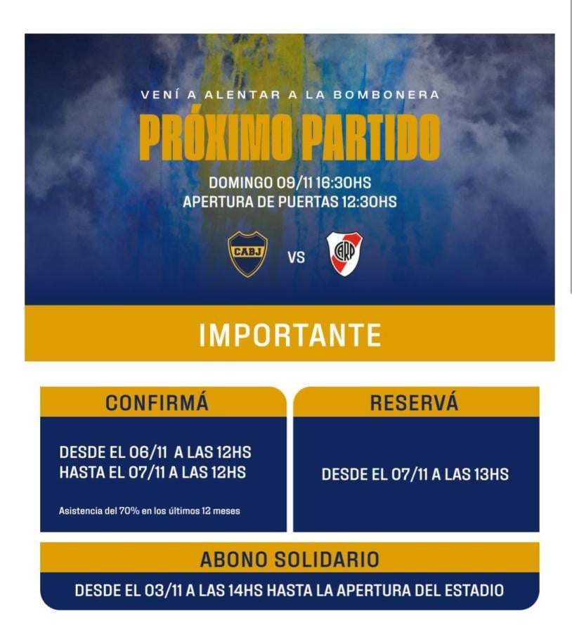 Imagen Boca informó cómo será la venta de entradas para recibir a River.