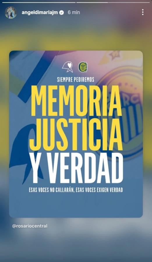 Imagen Ángel Di María, la figura que se sumó a los mensajes por la memoria