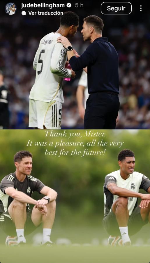 Imagen Bellingham también despidió a Xabi Alonso en redes sociales.