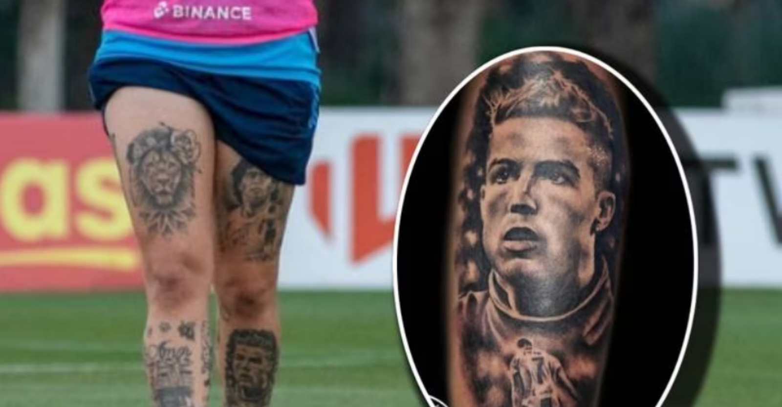Imagen El tatuaje de Cristiano Ronaldo que Rodríguez tiene en su pierna izquierda.