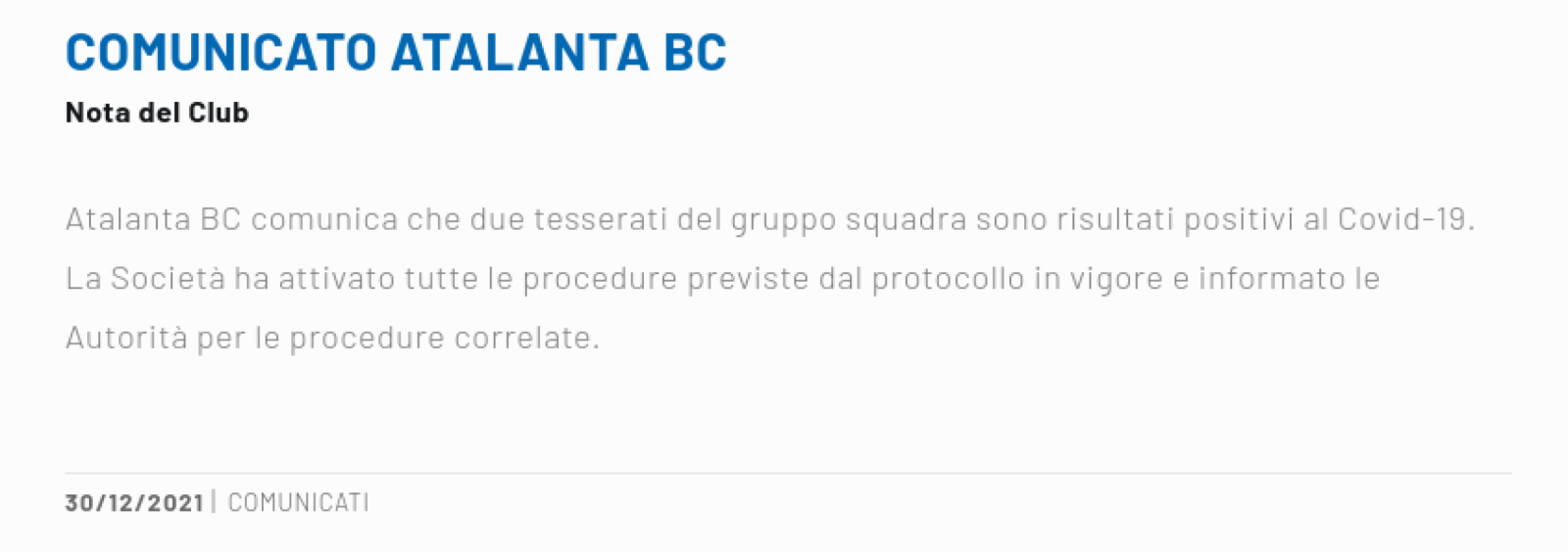 Imagen El comunicado de Atalanta.