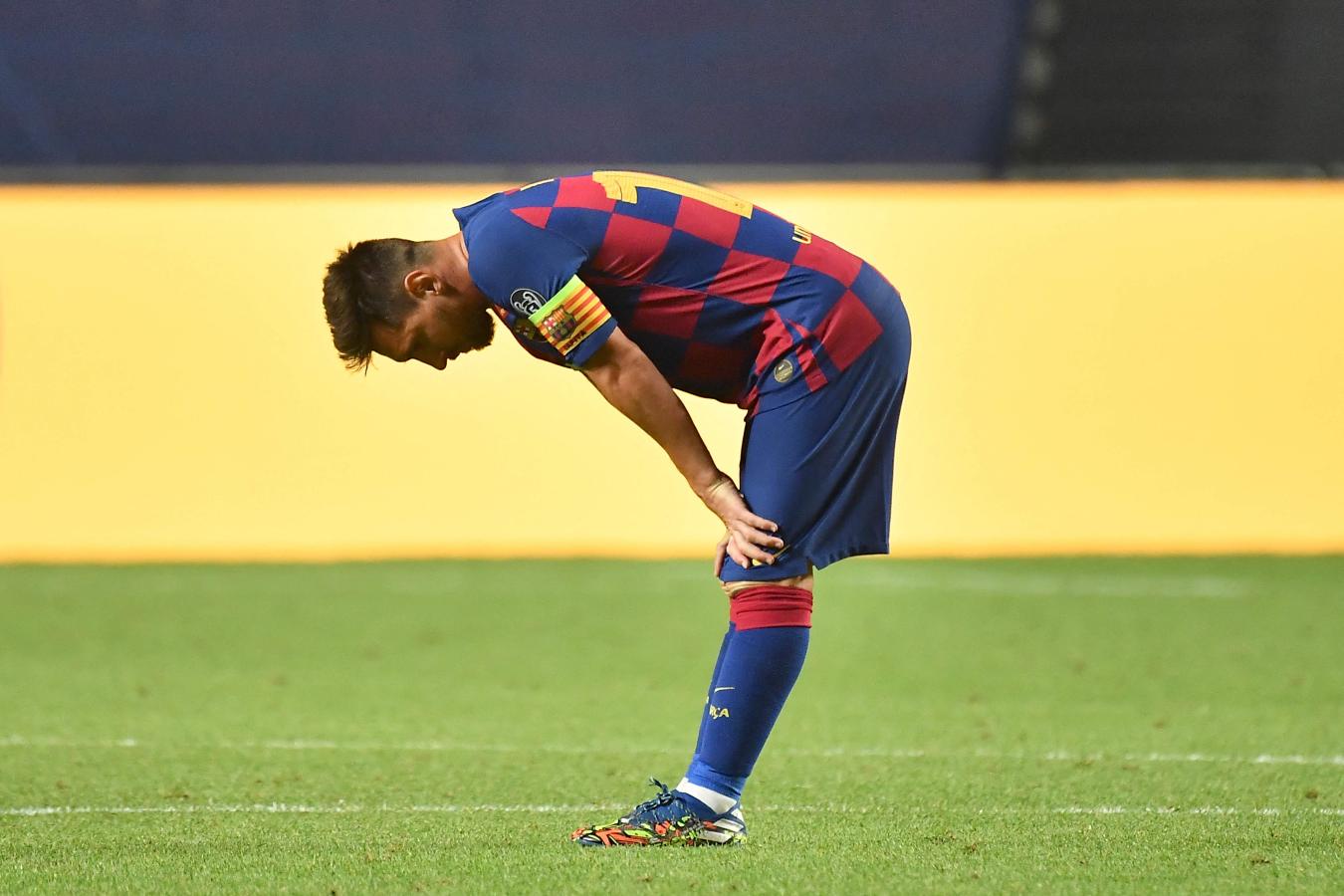 La frustración de Messi, luego del humillante 2-8 en la Champions 2020 contra Bayern Munich (AFP)