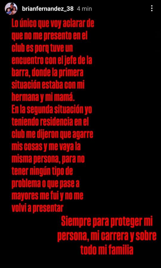 Imagen Brian Fernández dio los motivos de su ausencia. 