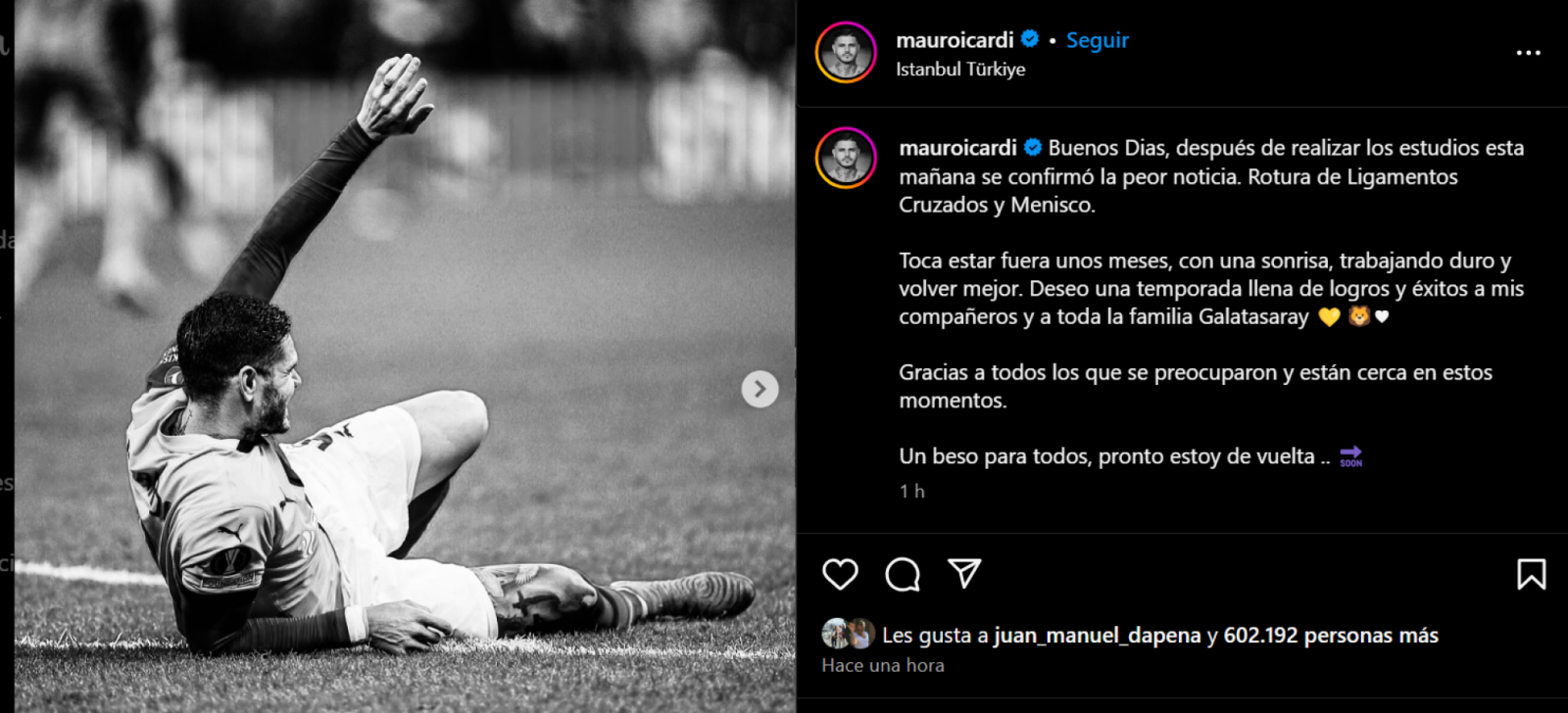 Imagen El mensaje de Icardi en Instagram.