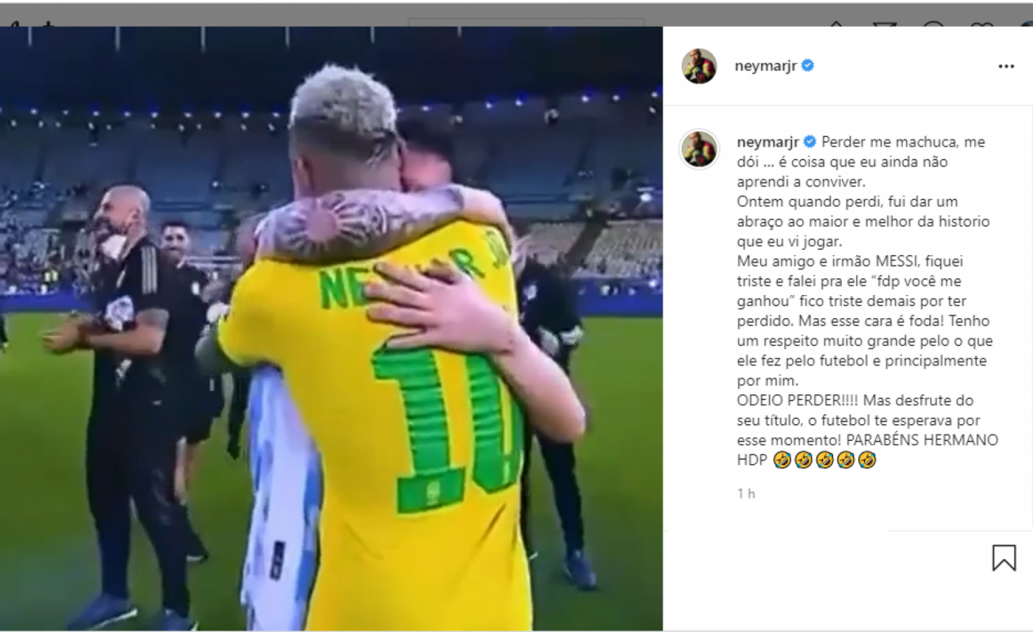 Imagen El posteo de Neymar en Instagram