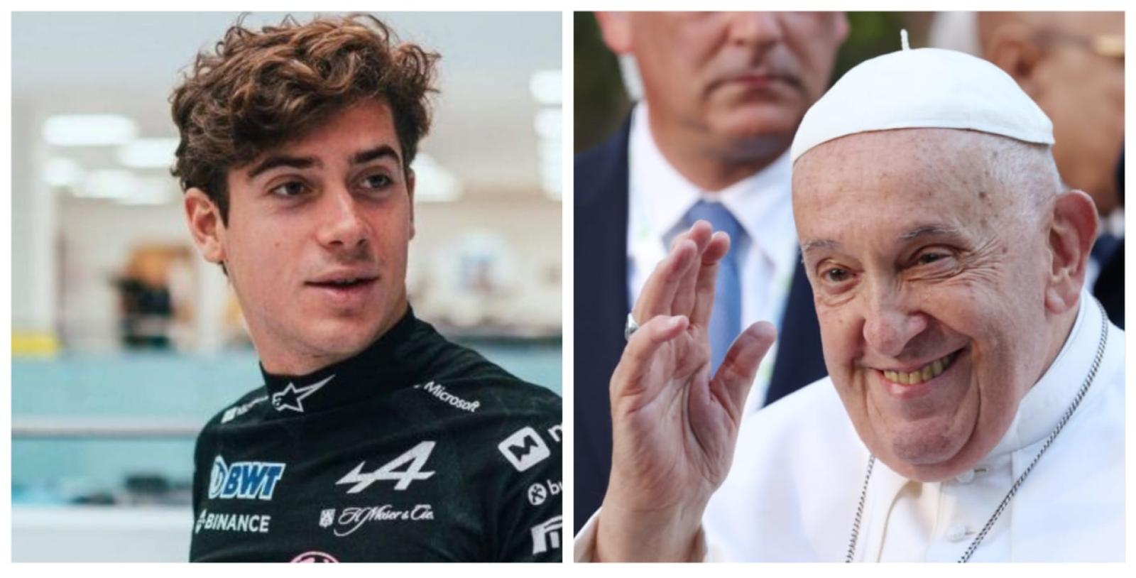 Imagen de Franco Colapinto y un recuerdo del Papa Francisco en forma de agradecimiento