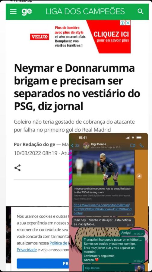 Imagen Neymar reveló una charla con Donnarumma a raíz de una publicación sobre una supuesta pelea