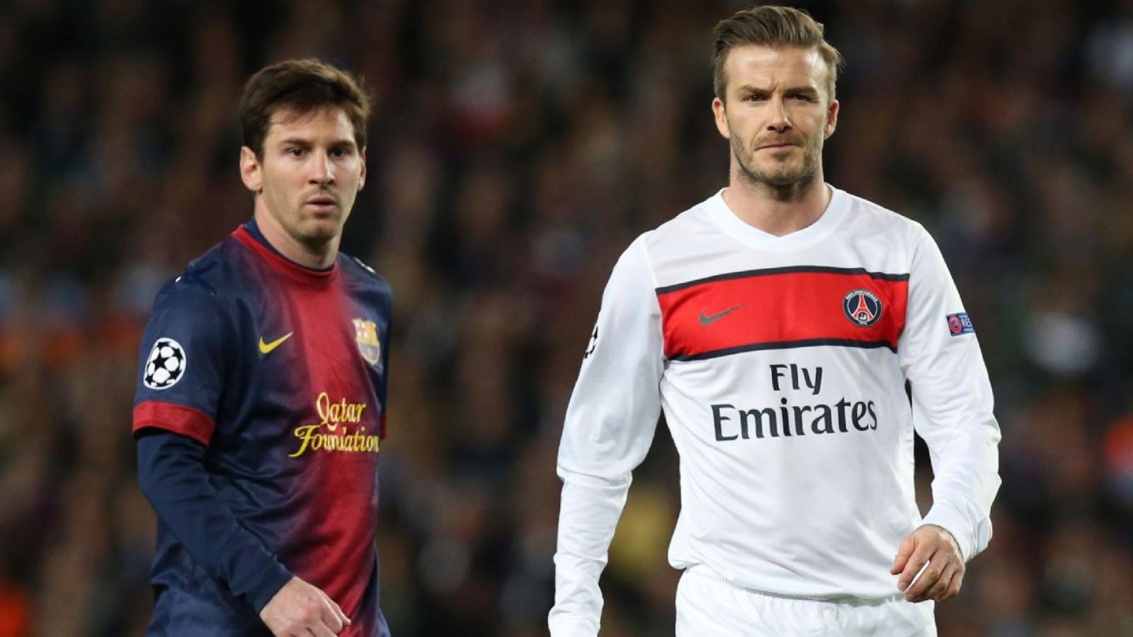 Imagen Messi y Beckham, en un Barcelona - PSG de 2013