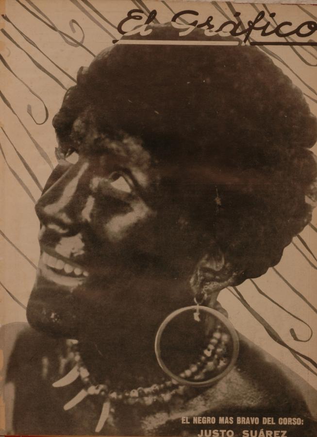 Imagen Curiosa imagen de Justo disfrazado de canibal para la tapa de El Gráfico publicada en los carnavales de 1931.