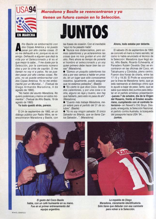 Imagen "Juntos", nota de El Gráfico del 28 de septiembre de 1993, en su edición 3860.