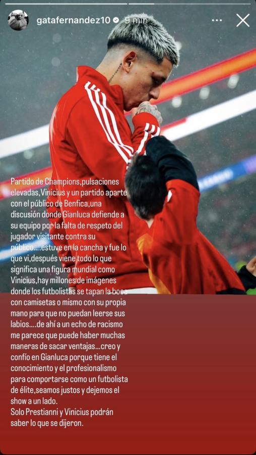 Imagen La postura de Gastón Fernández ante la acusación de racismo contra Prestianni.