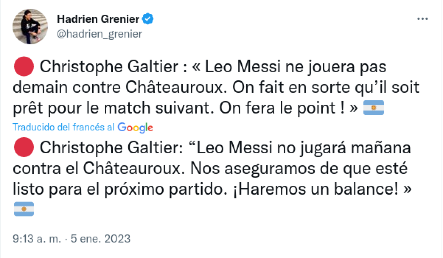 Imagen Messi no será de la partida por la Copa de Francia.