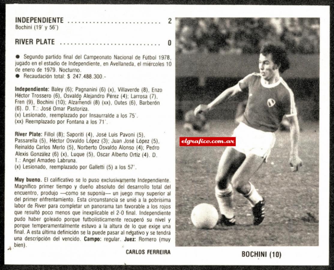 Imagen La síntesis de El Gráfico de la final del nacional 1978. Independiente bicampeón Nacional.