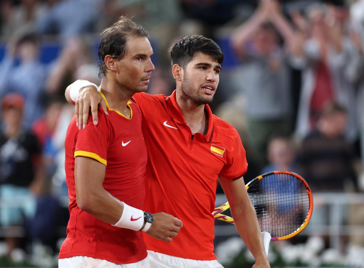 Imagen Nadal y Alcaraz, el dobles de España en París 2024.