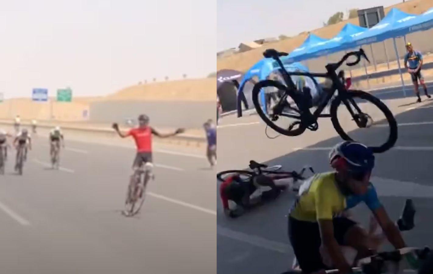 Imagen de Festejó antes de cruzar la meta, sufrió un accidente y perdió la carrera