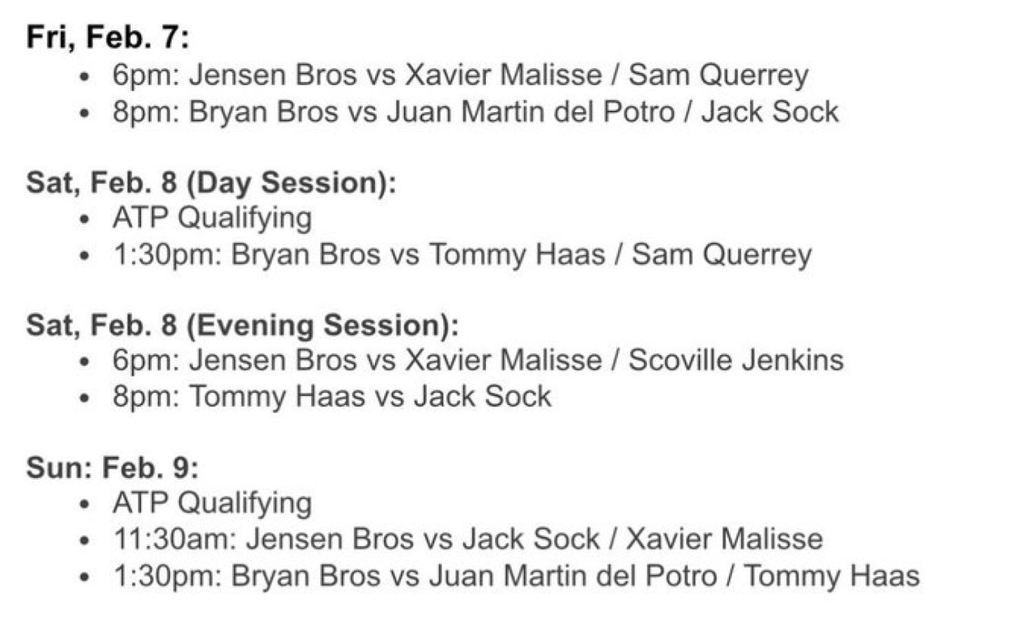 Imagen El orden de juego del torneo de leyendas de Delray Beach.