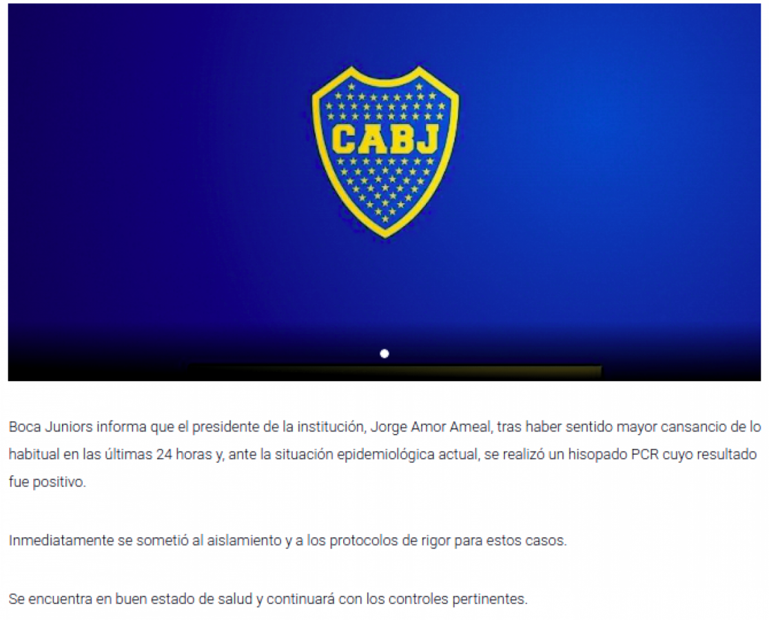 Imagen El comunicado de Boca Juniors sobre la salud de Jorge Amor Ameal