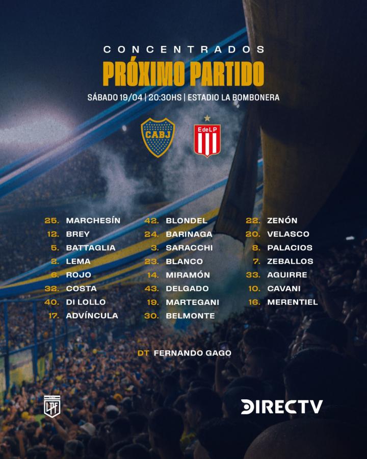 Imagen La lista de convocados de Boca contra Estudiantes.