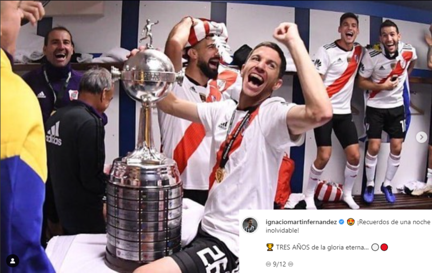 Imagen Nacho Fernández y la Libertadores en el vestuario ganador.