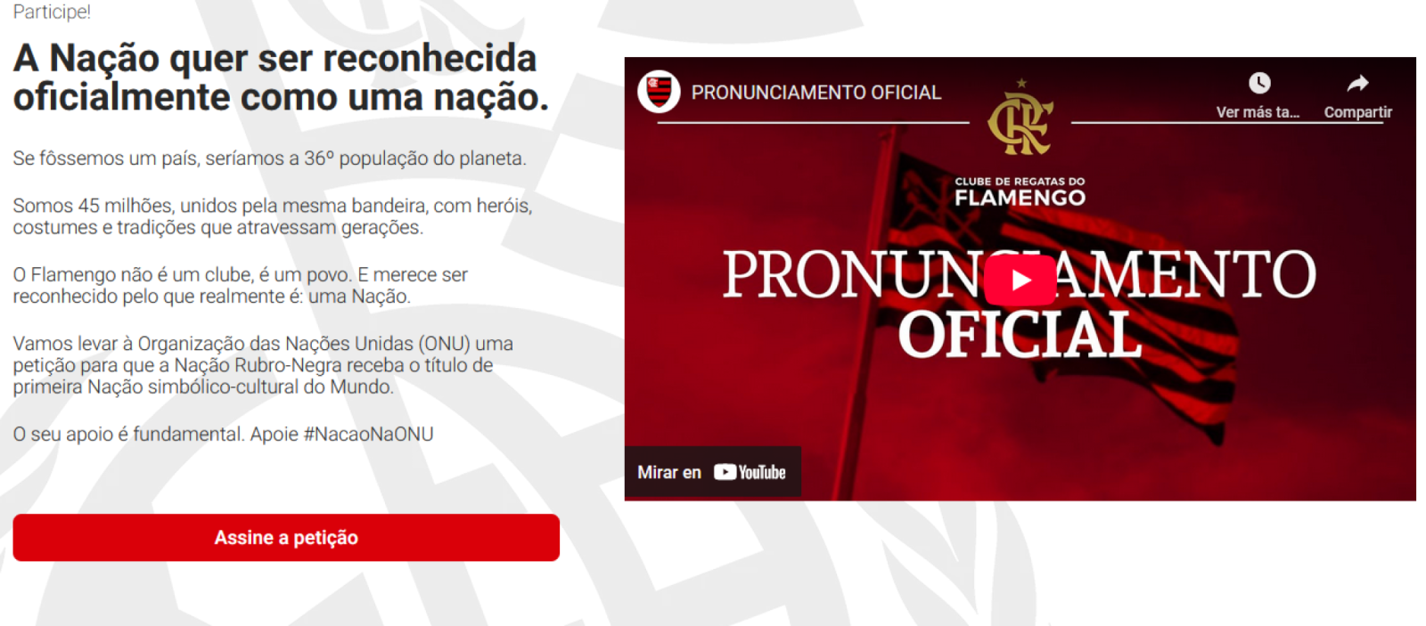 Imagen Flamengo llamó a firmar su petición de ser "la primera nación simbólico-cultural del mundo".