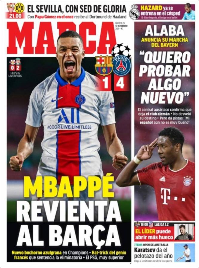 Imagen "Mbappé revienta al Barça, tituló el diario Marca.