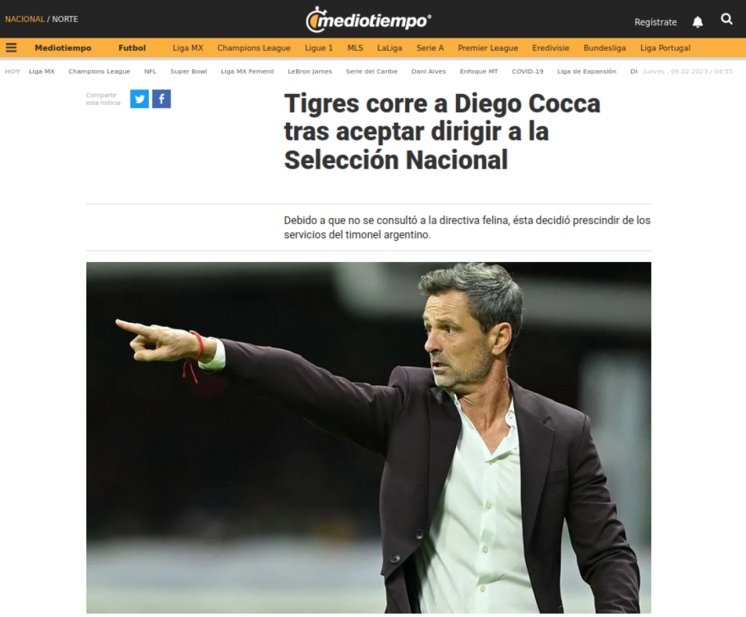 Imagen Tigres despidió a Diego Cocca.
