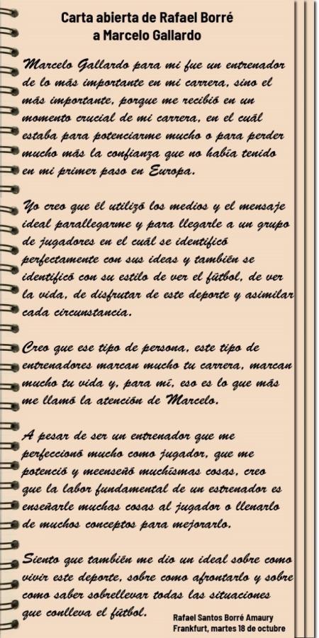 Imagen La carta de Borré a Marcelo Gallardo.