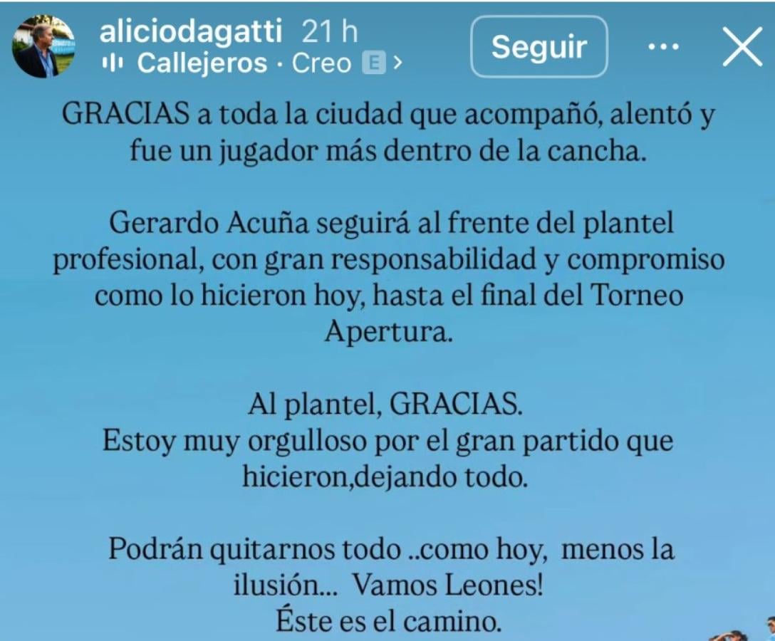 Imagen El mensaje del presidente del club