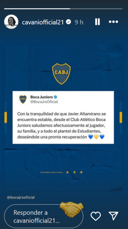 Imagen Edinson Cavani y su apoyo a Altamirano en las redes.