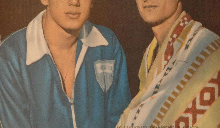 Imagen de 28 de marzo de 1962, Nicolao y dos Santos, nadadores de Argentina y Brasil
