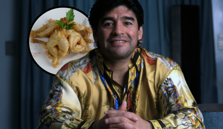 Imagen de Maradona: ranas fritas en Devoto vestido de Versace