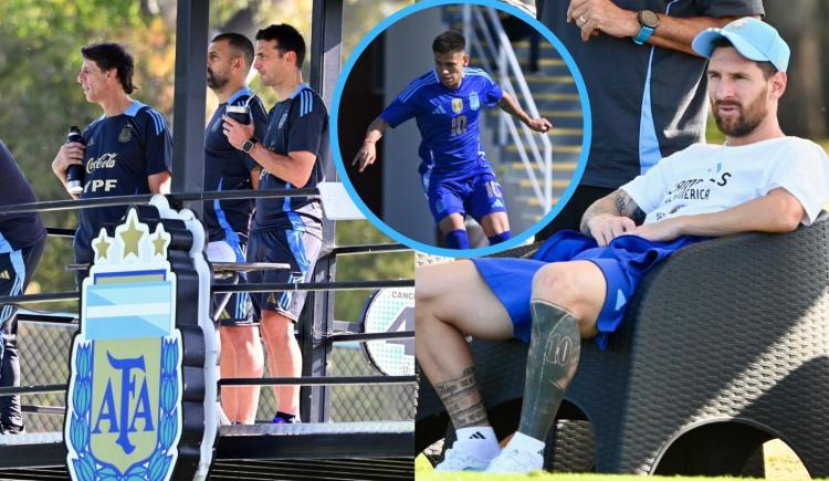 Imagen de Messi y Scaloni observaron el triunfo amistoso del Sub 20 de Mascherano