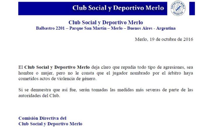 Imagen de El comunicado de Deportivo Merlo