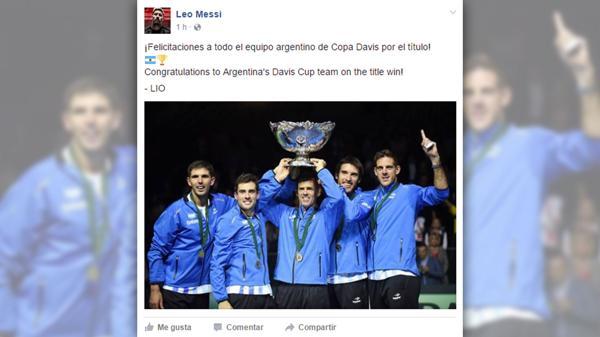 Imagen de El saludo de Messi a los campeones de la Copa Davis