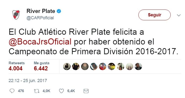 Imagen de Las felicitaciones de River a Boca