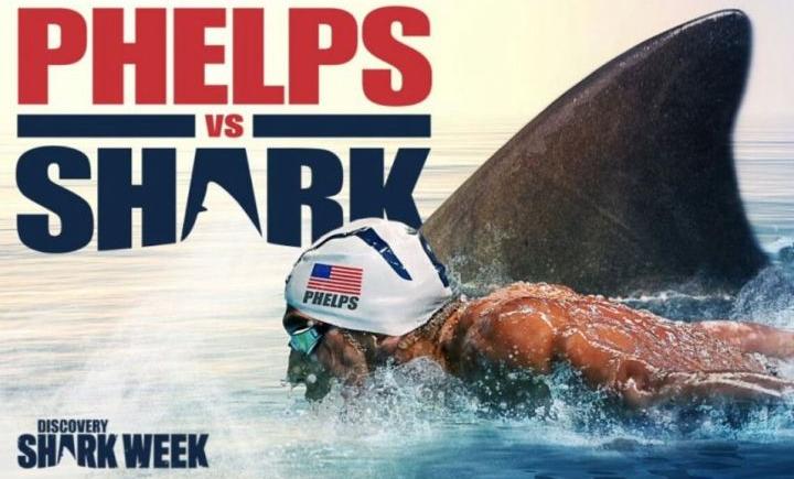 Imagen de Michael Phelps en un duelo con un tiburón blanco