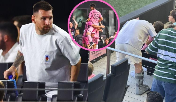 Imagen de Ni la bota lo detuvo: pese a estar lesionado, Leo Messi fue a alentar a Inter Miami