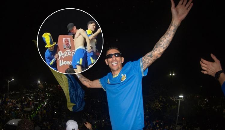 Imagen de Un ataúd con la cara de Verón apareció en pleno festejo de Rosario Central