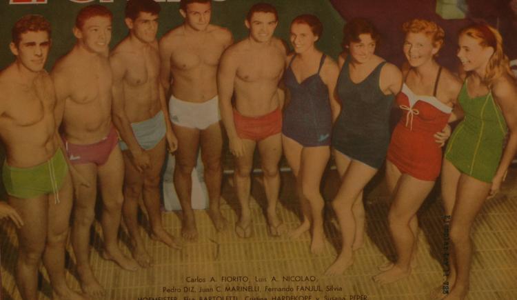 Imagen de 13 de Abril de 1960, los triunfadores del Sudamericano de Natación en Colombia