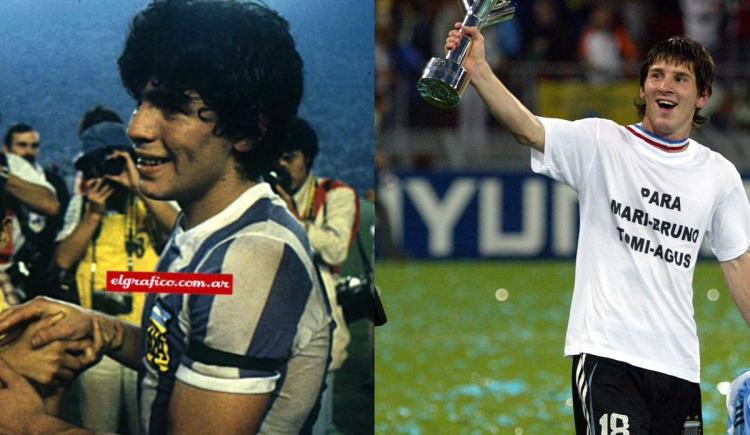 Imagen de De Diego Maradona a Lionel Messi, los argentinos con doble corona