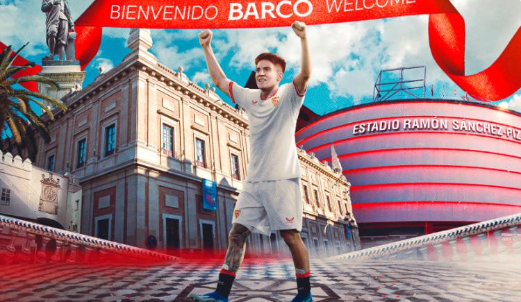 Imagen de Con un homenaje a Maradona y una frase de Bilardo, Valentín Barco fue presentado en Sevilla
