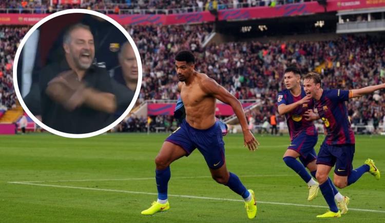 Imagen de ¡Estás crazy! Gol agónico de Araújo, corte de manga de Flick al árbitro y triunfo de Barcelona