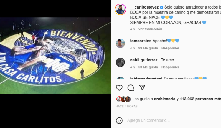 Imagen de Carlos Tevez, entre el agradecimiento y la emoción en sus redes sociales