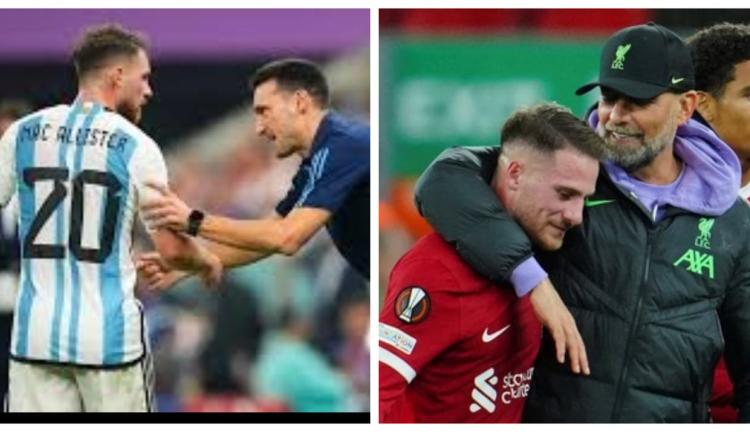 Imagen de Lionel Scaloni y Jürgen Klopp, según la óptica de Alexis Mac Allister
